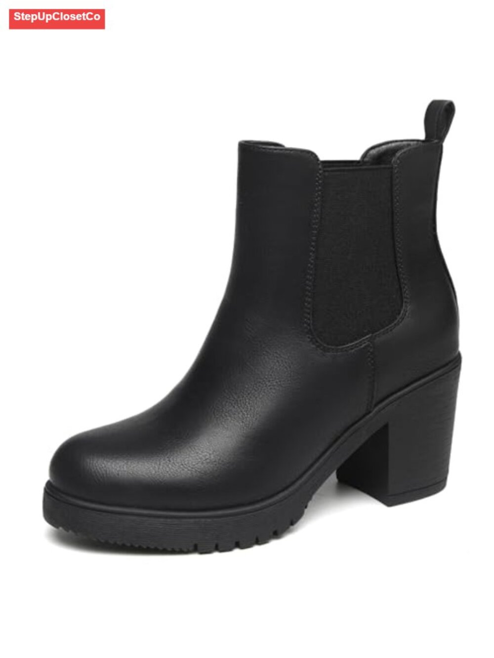 Vegan Leather Chelsea Ankle Boots Low Platform Chunky Heel Booties